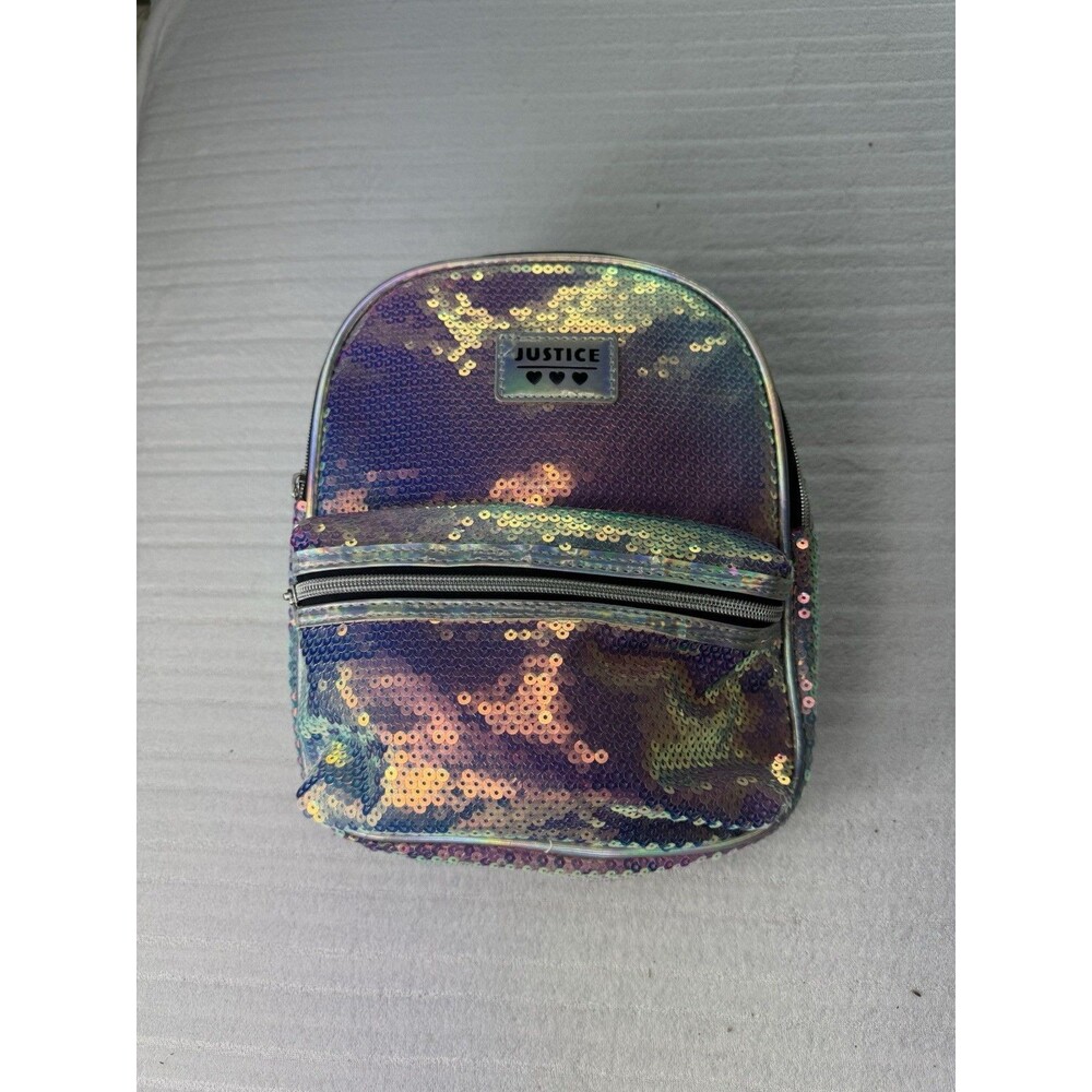 Justice Girls Holographic Sequin Mini Backpack One Size New With Tags